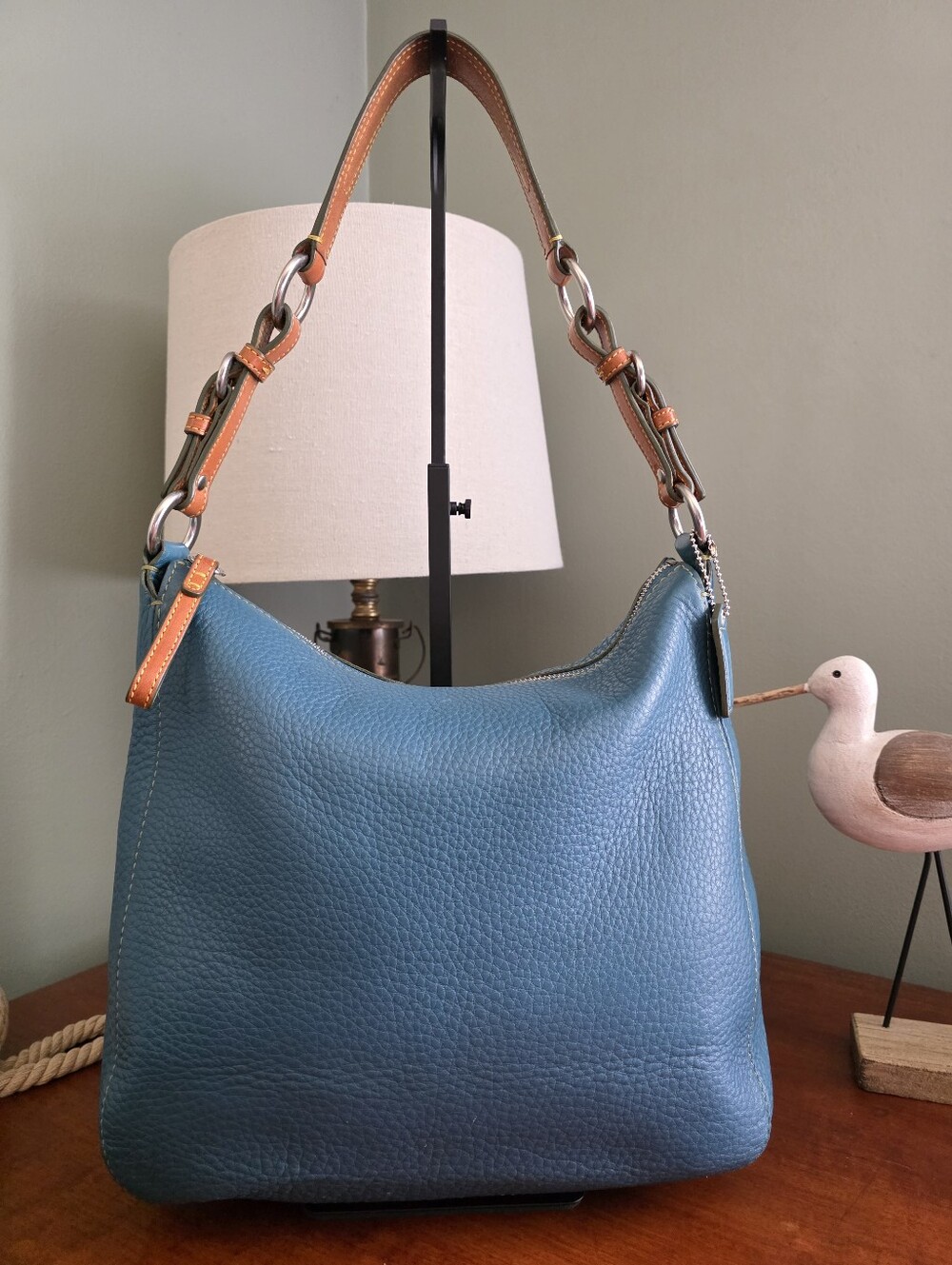 Coach 8E98 Chelsea Hobo Deep Teal Blue Pebbled Leather Shoulder Bag Y2K Vintage